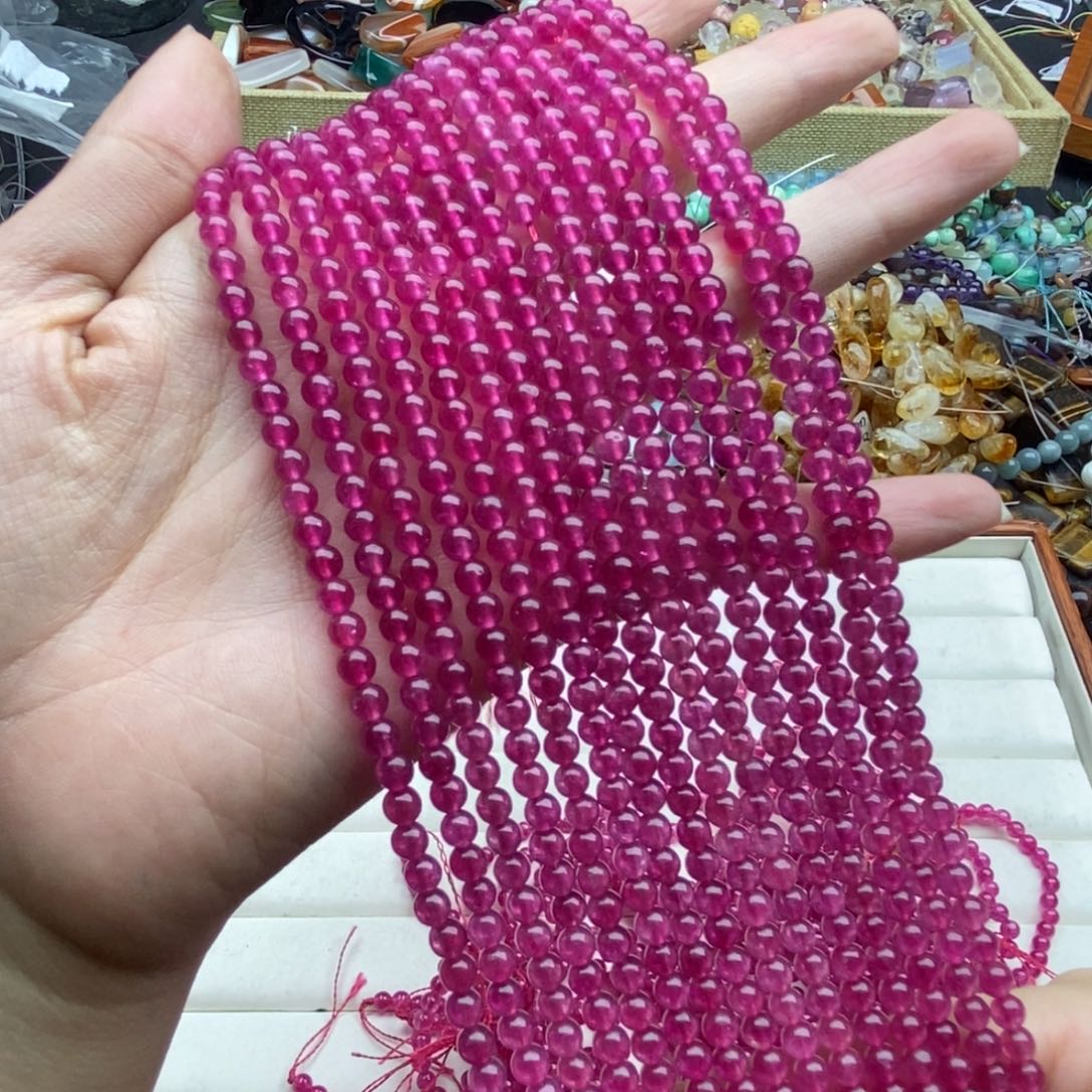 玛瑙/玉髓未镶嵌珠宝半成品两条装枚红玉髓圆珠4.5mm