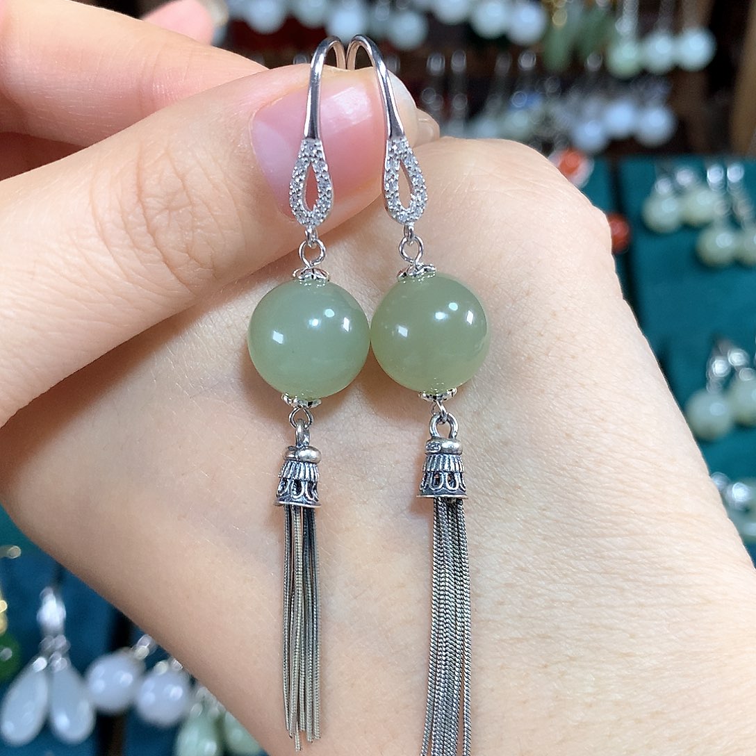 和田玉银S925镶嵌耳饰卡12左右