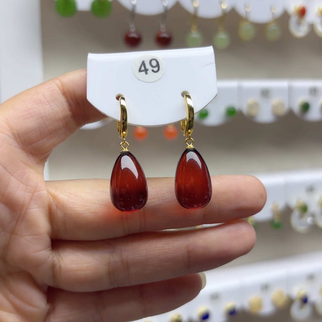 银S925镶嵌血珀耳饰血珀