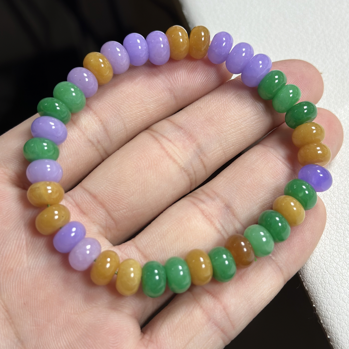 卡8缅料三彩算盘珠手串-多样性发一串