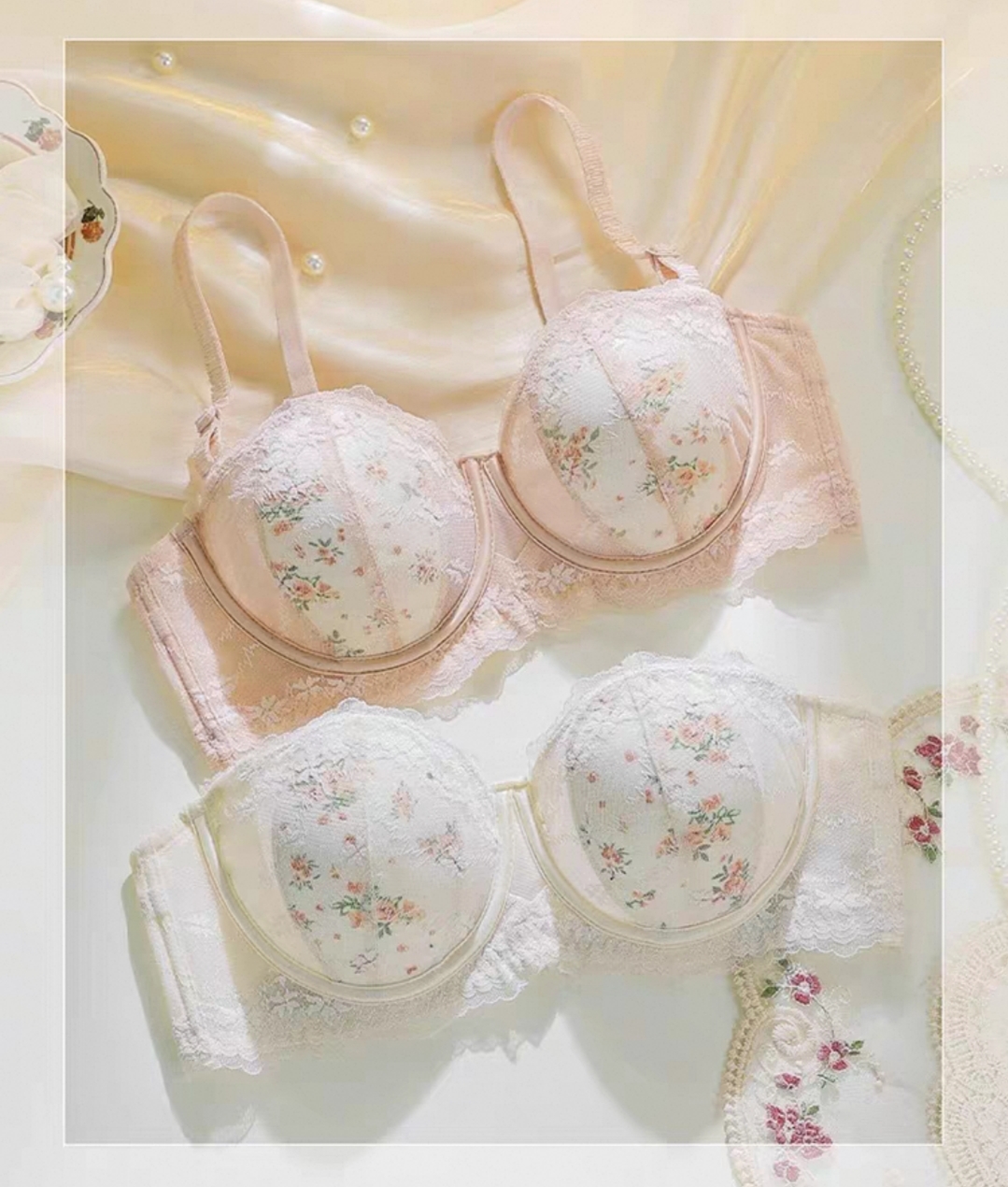 超薄兔耳朵杯碎花蕾丝软钢圈大胸显小美背无肩带防滑内衣抹胸文胸