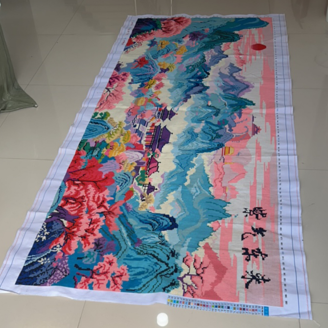 纯手工绣制的新中式十字绣成品紫气东来国风祥云山水寓意吉祥福瑞