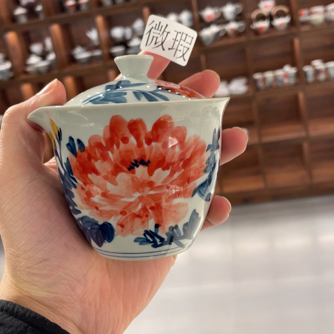 釉下手绘茶具微瑕