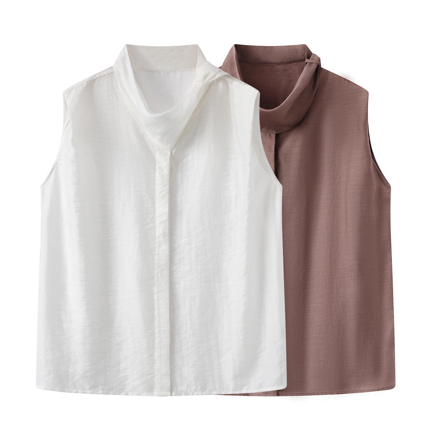 【商场同款】2025夏季新品半高领无袖上衣衬衫衬衣3016