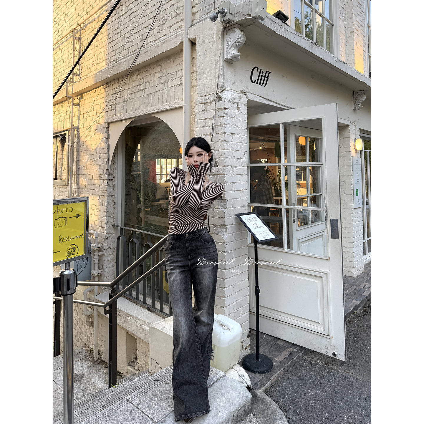 黑泽玄七【冈山炭灰】高腰黑马裤系列强修饰腿型环保炭染微弹牛仔裤