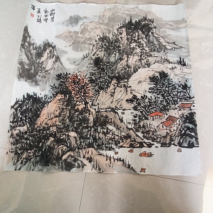 国画四尺斗方手绘山水