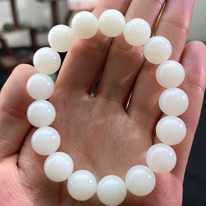 和田玉颈饰未镶嵌白玉-羊脂毕业级-12.3mm手串