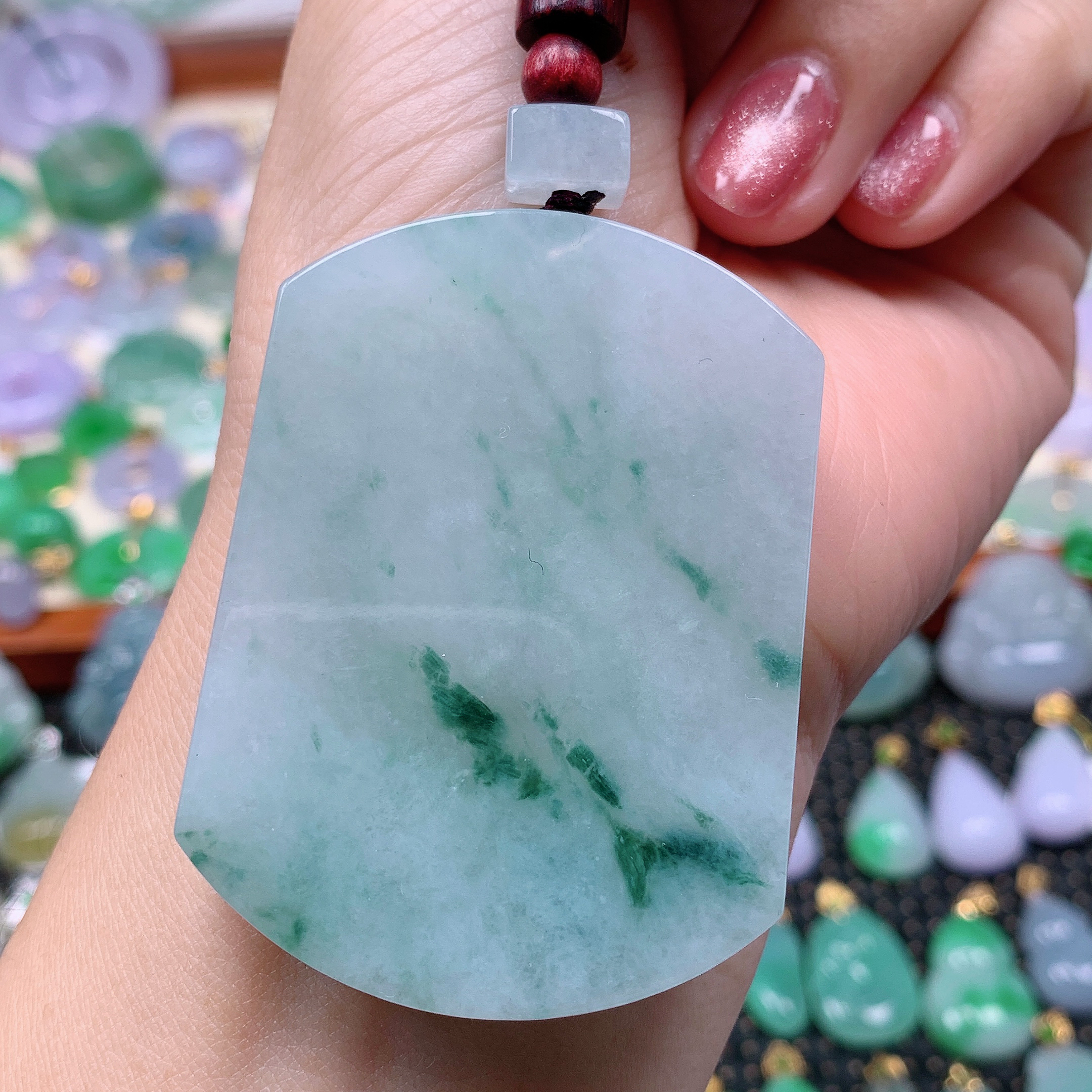 缅甸天然A货翡翠，冰飘花无事牌 编号446/1203尺54.5-41-5.7