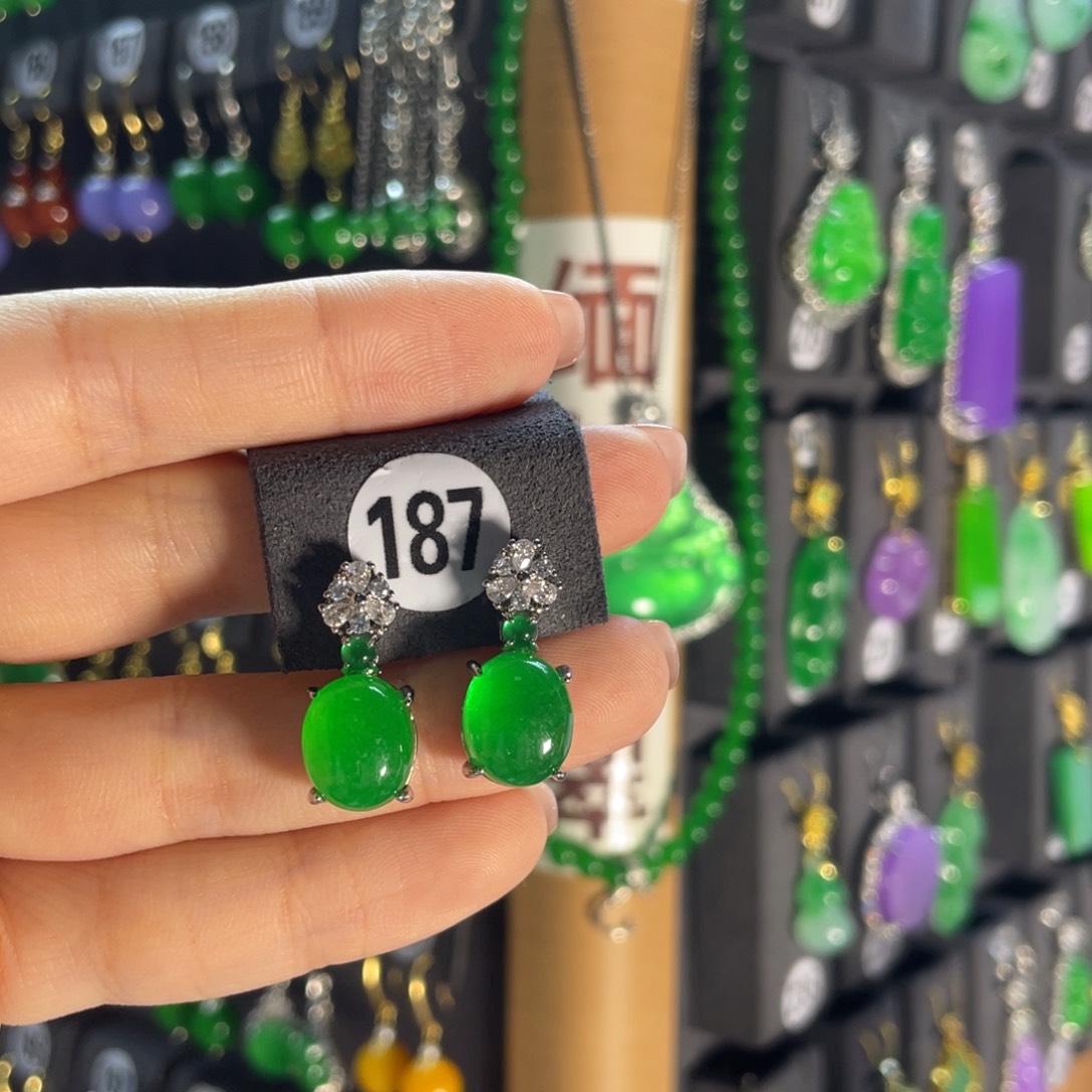 翡翠银S925镶嵌耳饰187