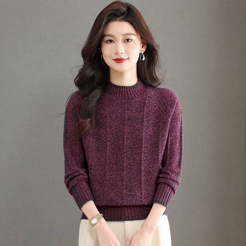 2025年冬季新款女装半高领时尚洋气款宽松显瘦百搭套头纯色上衣