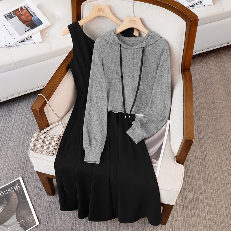 她池2025冬装新款女装卫衣搭连衣裙两件套学院风套装T43Z4188N