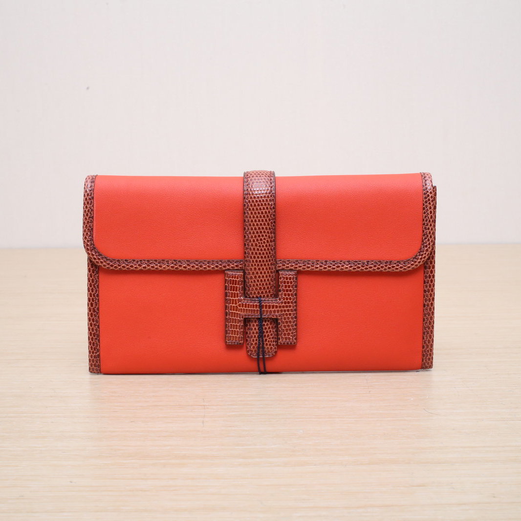 99新 Hermes/爱马仕 小花JerryJige Elan 手包 21 火焰橙 T刻