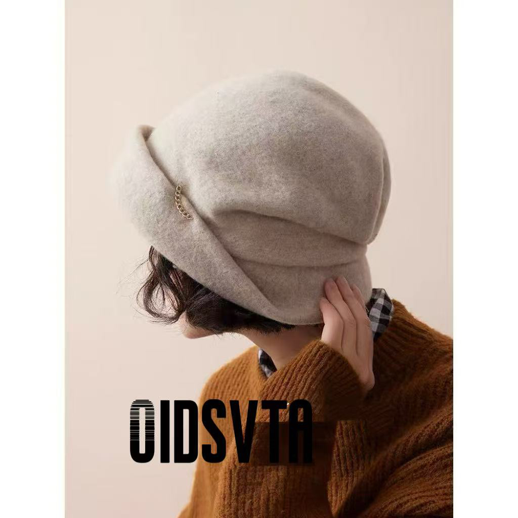 （纯）秋冬日系雅致羊毛贝雷堆堆帽女高级感显脸小保暖百搭帽