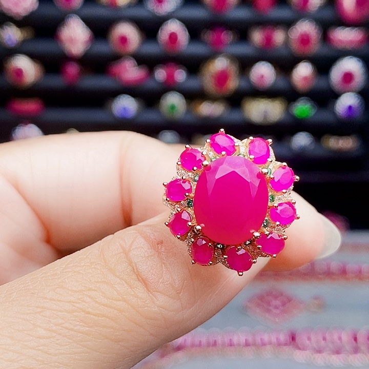 红宝石戒指银S925镶嵌