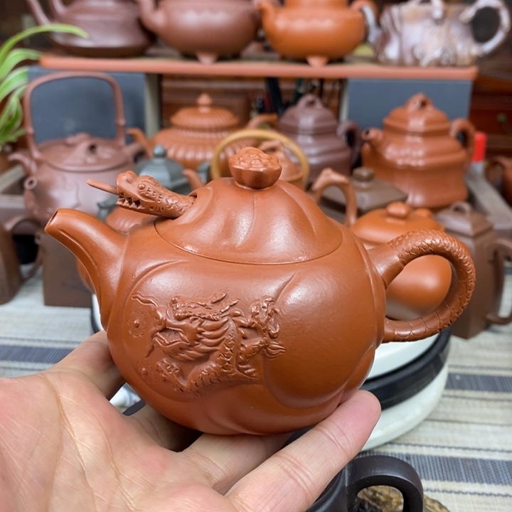 紫砂茶壶鱼化龙260cc原矿朱泥三八节特价