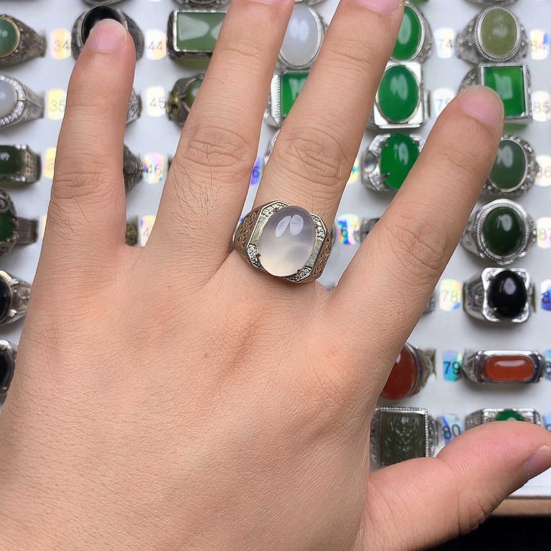 玛瑙/玉髓戒指银S925镶嵌