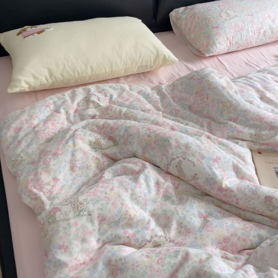 【樱花粉兔夏凉被】150简约韩式ins风双层纱油画款夏凉被春秋被