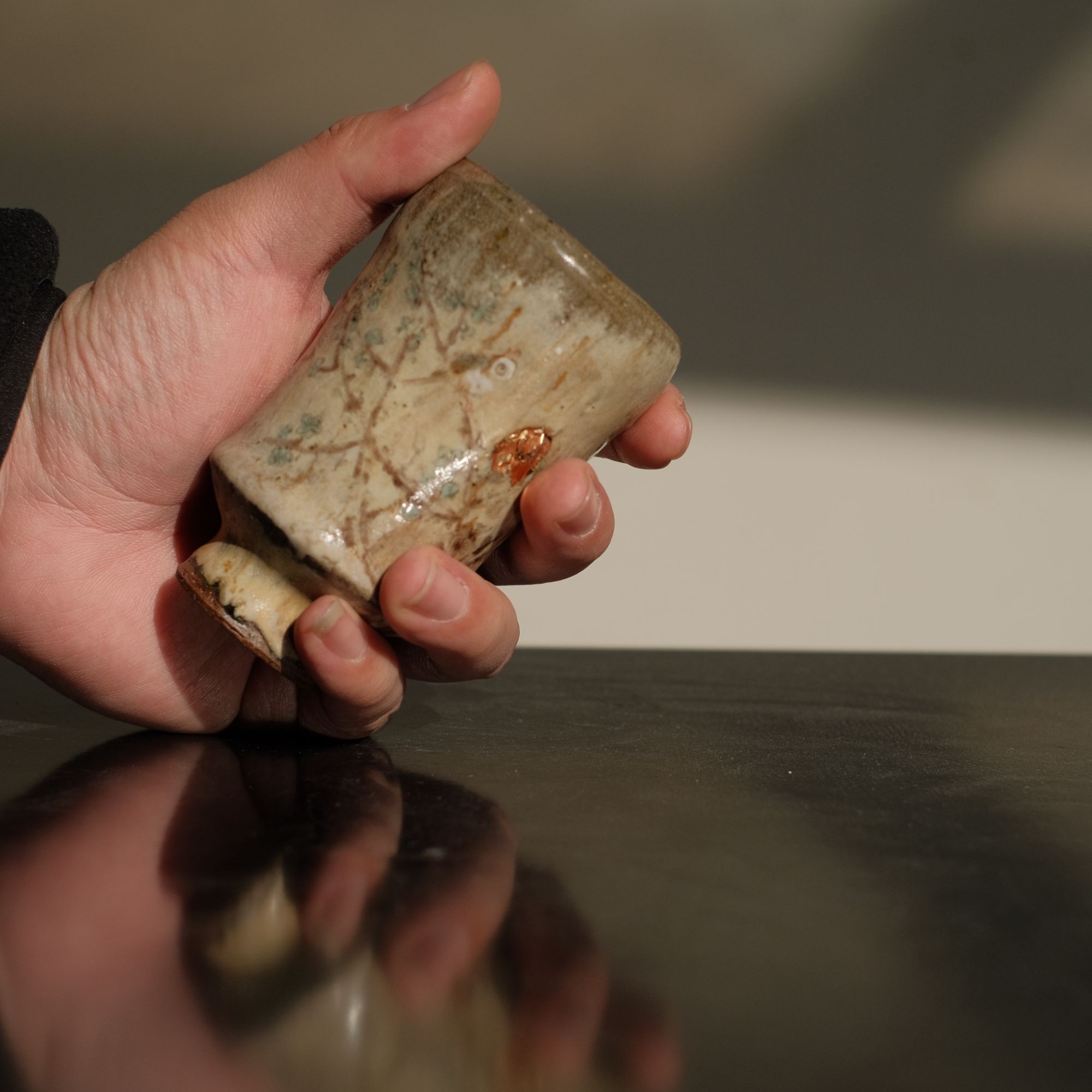 毛了  陶泥粉彩花鸟主人杯