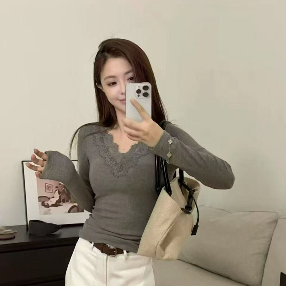 6627蕾丝领打底上衣