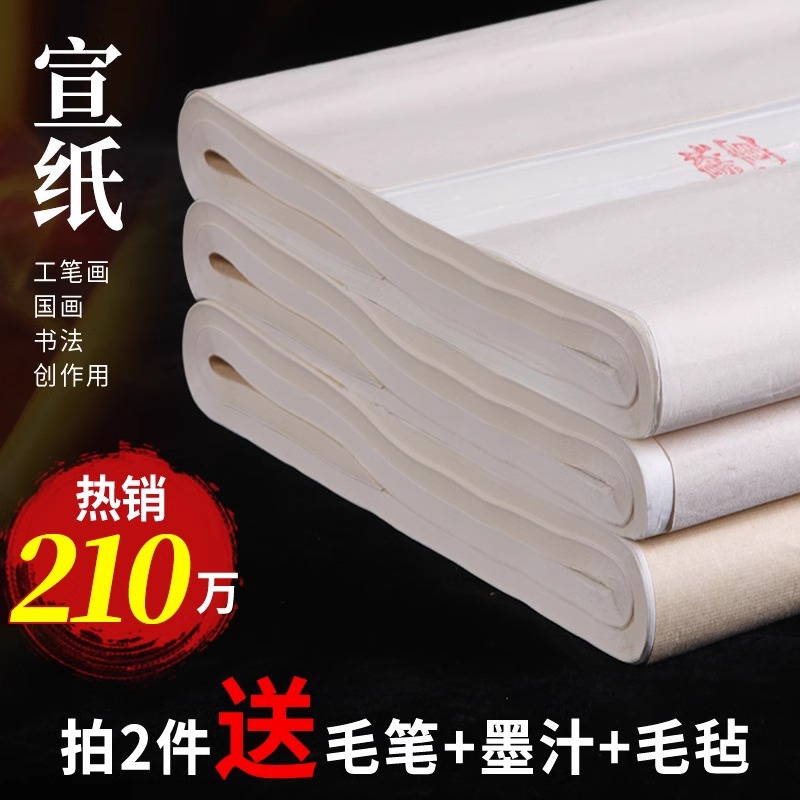 六品堂书法绘画专用纸四尺对开国画六尺半生半熟宣书写加厚生