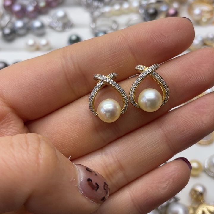 海水珍珠耳饰银S925镶嵌