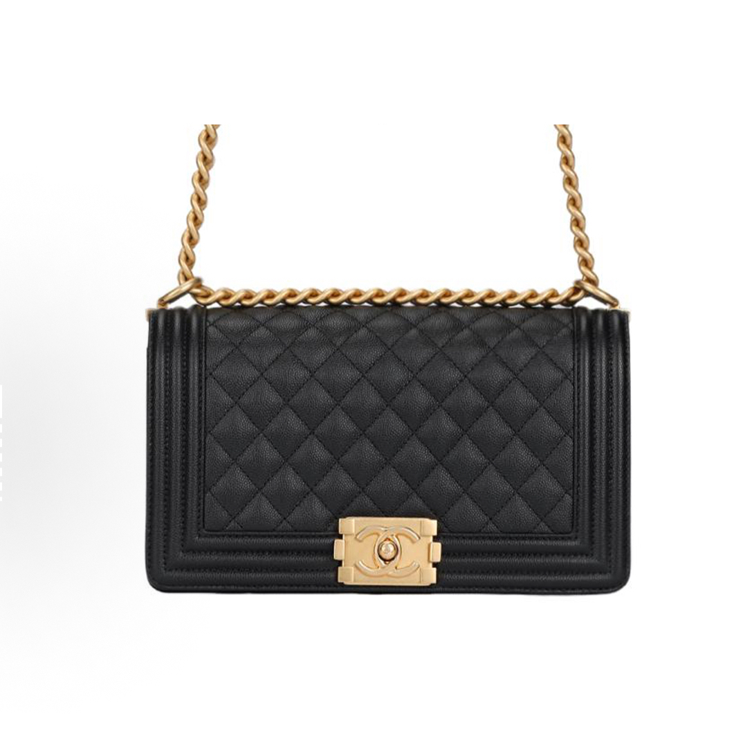 99新 Chanel/香奈儿  98新黑金荔枝纹Leboy中号
