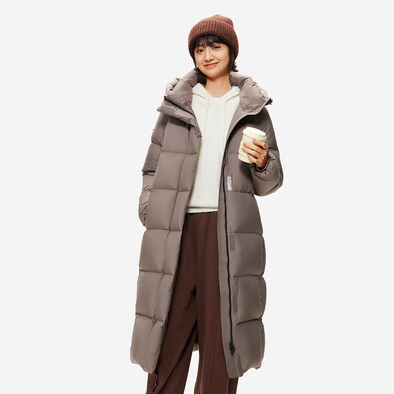 李宁运动生活系列女子连帽长羽绒服宽松型冬保暖外套AYMU232-8