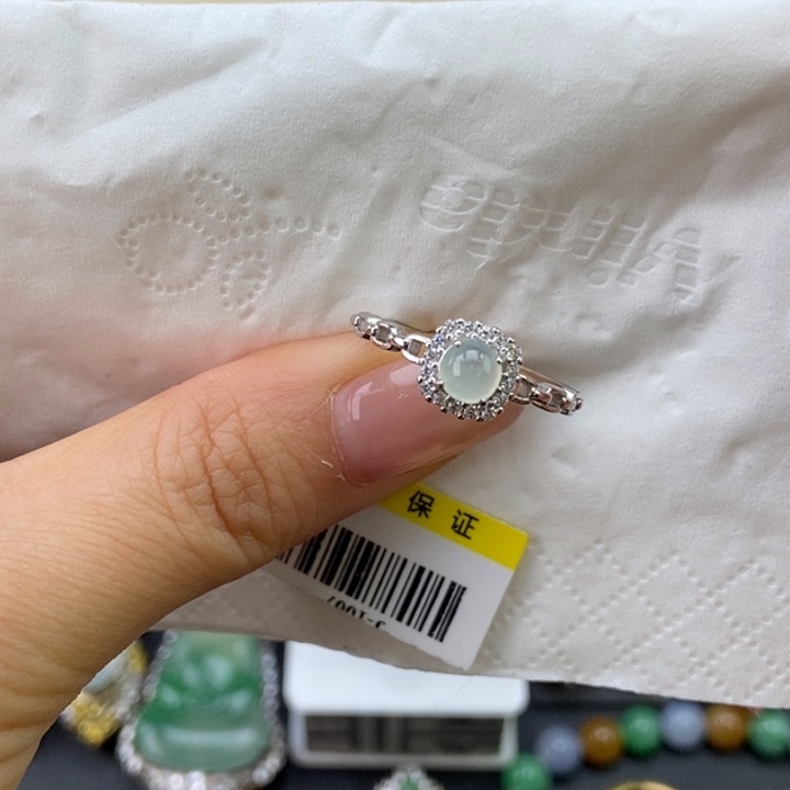 暖***、翡翠银S925镶嵌戒指蛋面