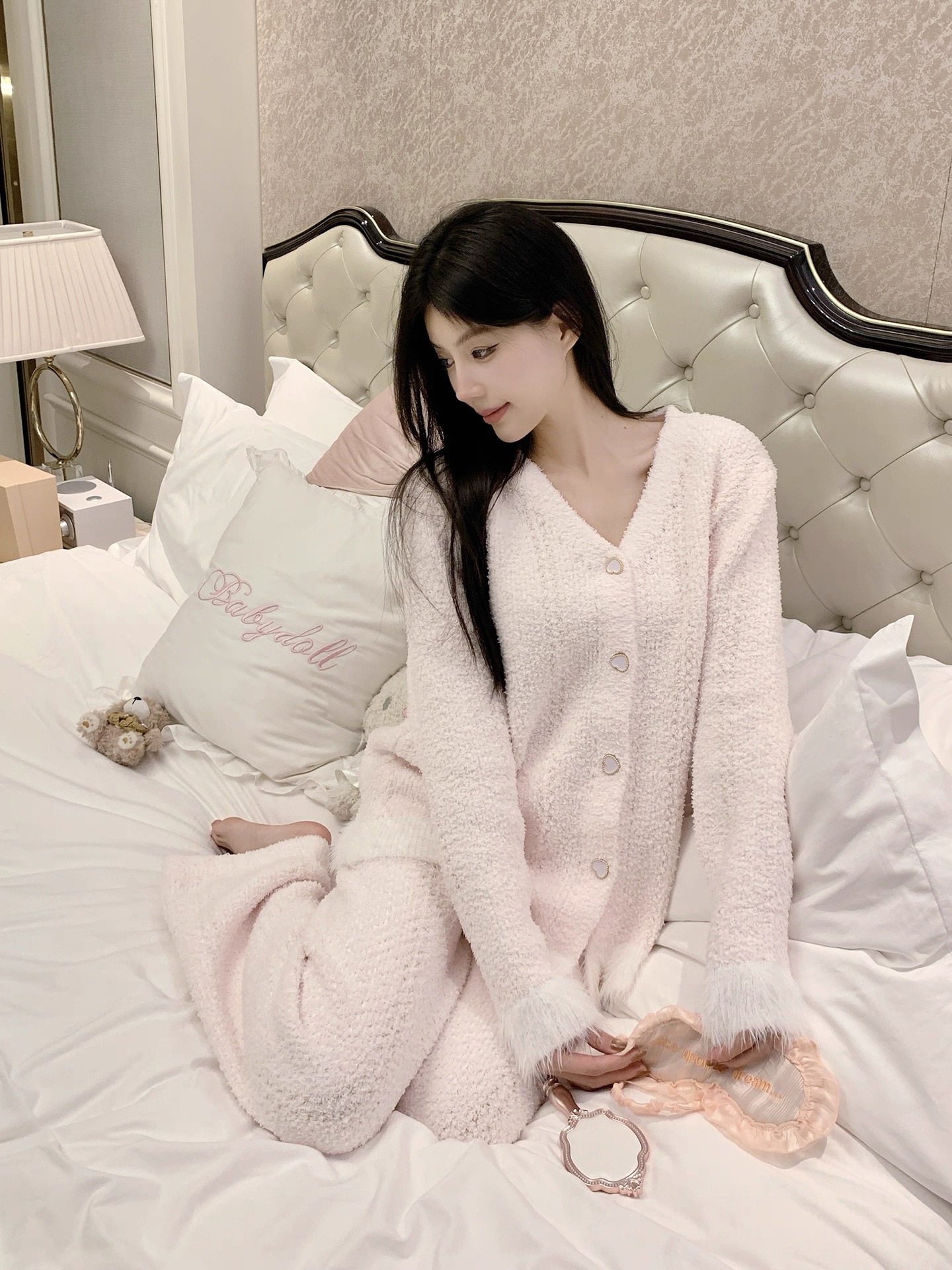 【小香】半边绒软绵绵睡衣女秋冬保暖加厚可爱甜美可外穿套装