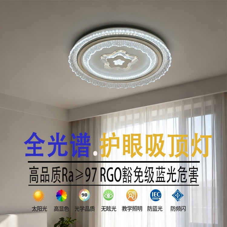 卧室灯主卧全光谱护眼吸顶灯简约现代房间灯铁艺三色变光走廊灯