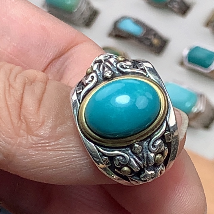 绿松石戒指银S925镶嵌泽*