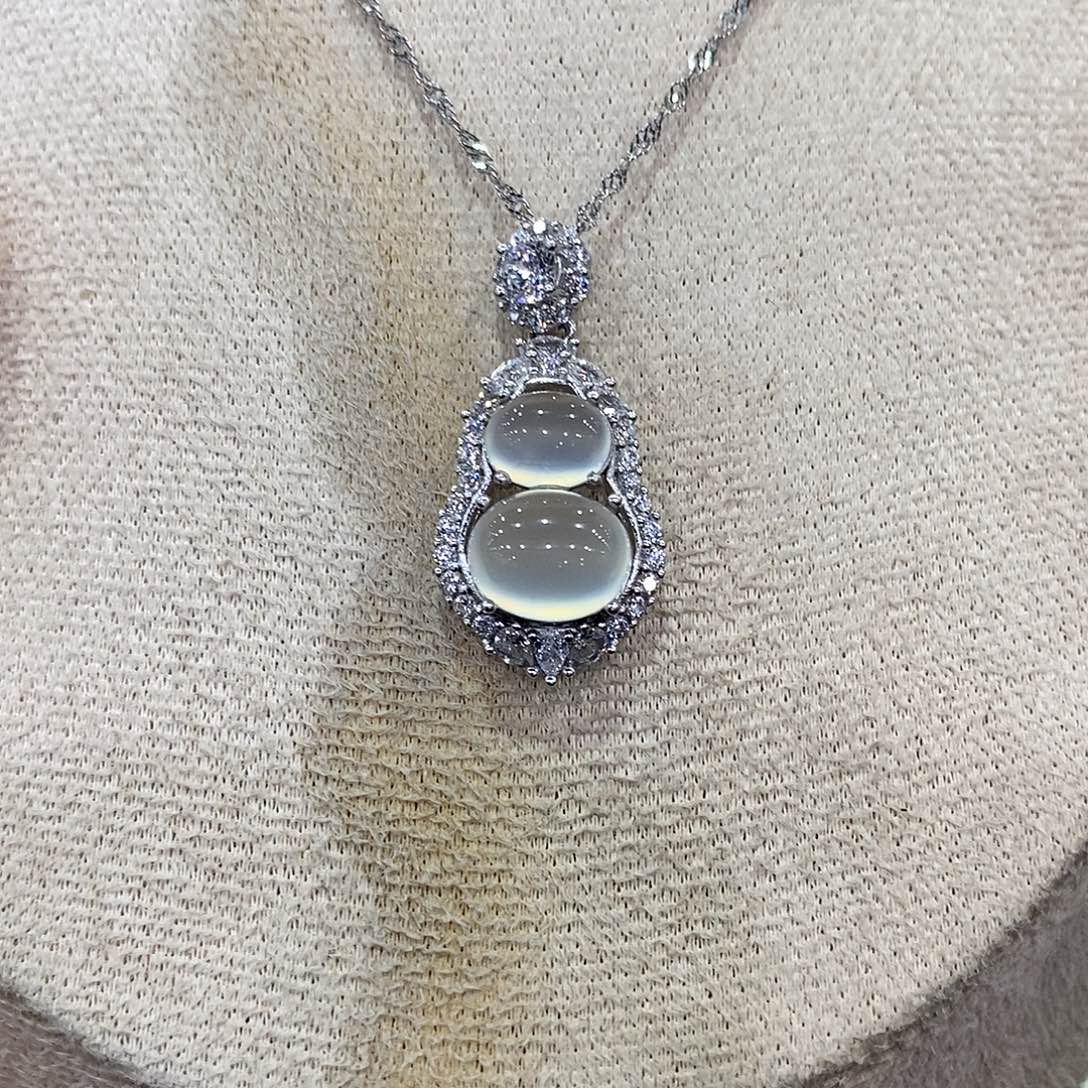 蛇纹石玉银S925镶嵌颈饰