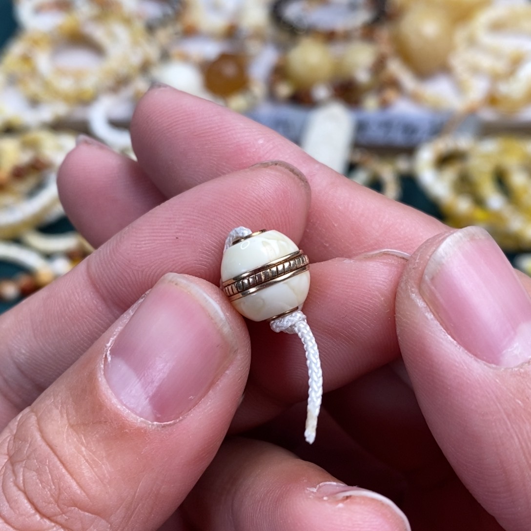 琥珀裸石银S925镀金镶嵌11mm汉堡珠