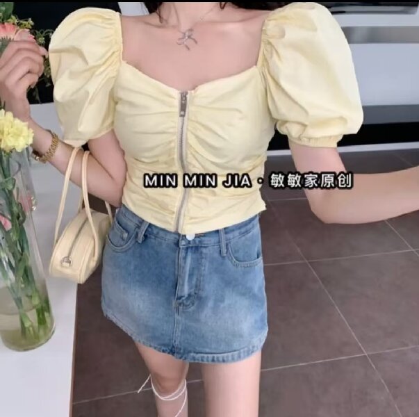 欧街-拉链泡泡短袖07284