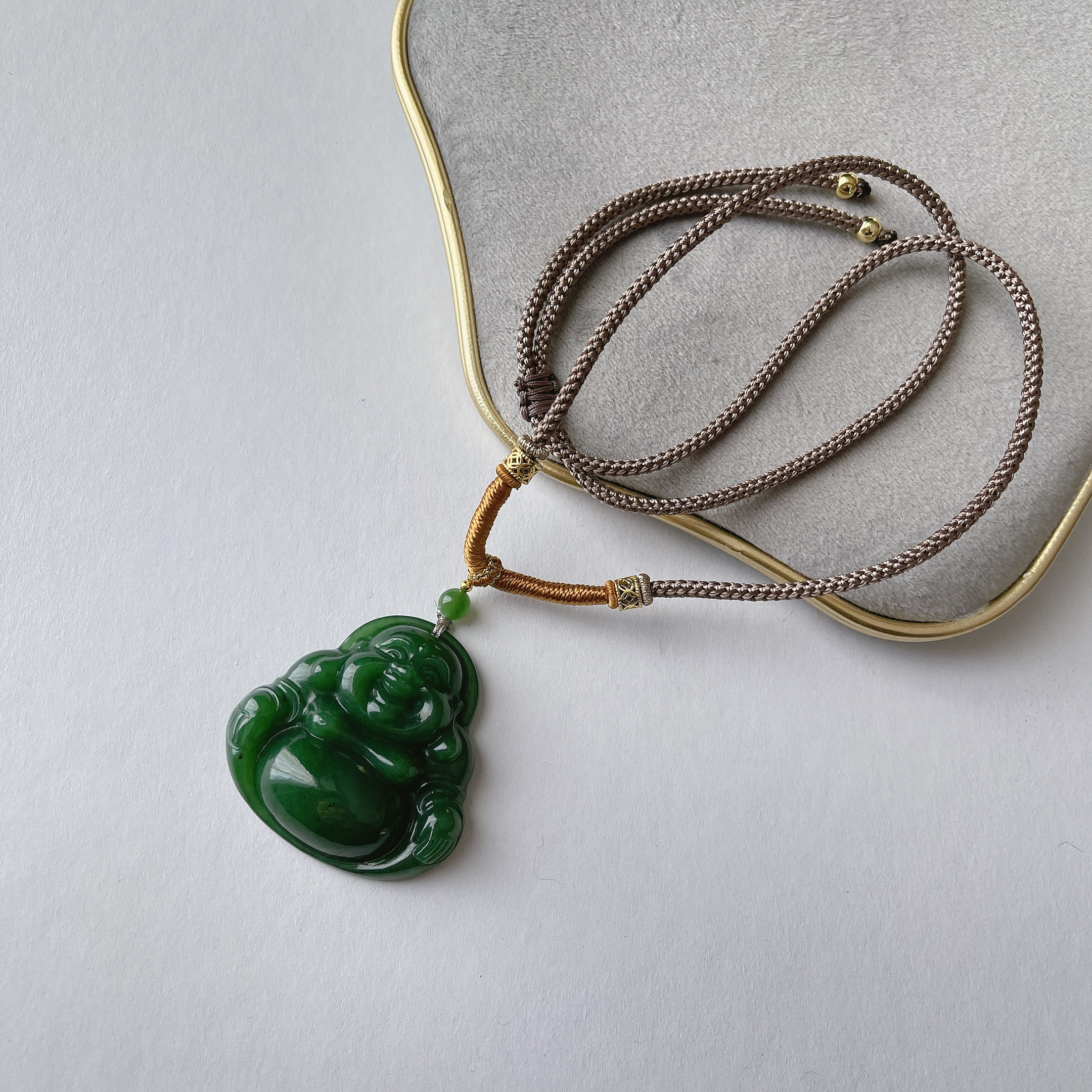 晶雁±45mm和田玉碧玉佛公吊坠绿色时尚和田玉佛公吊坠