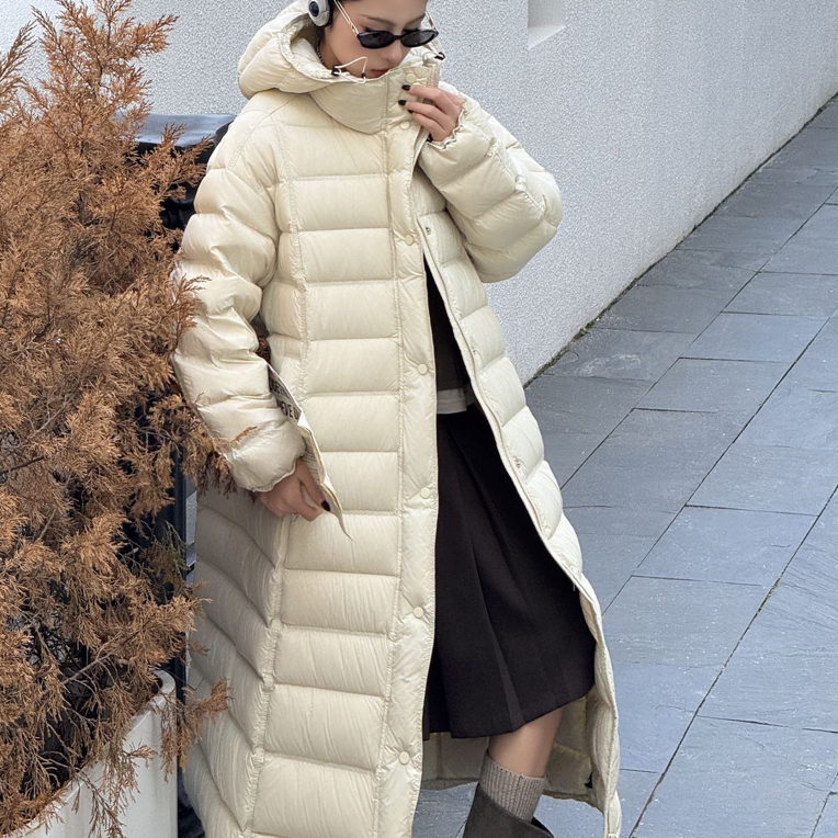 超长90白鸭绒排骨羽绒服2025冬季过膝泡芙连帽宽松龟背外套