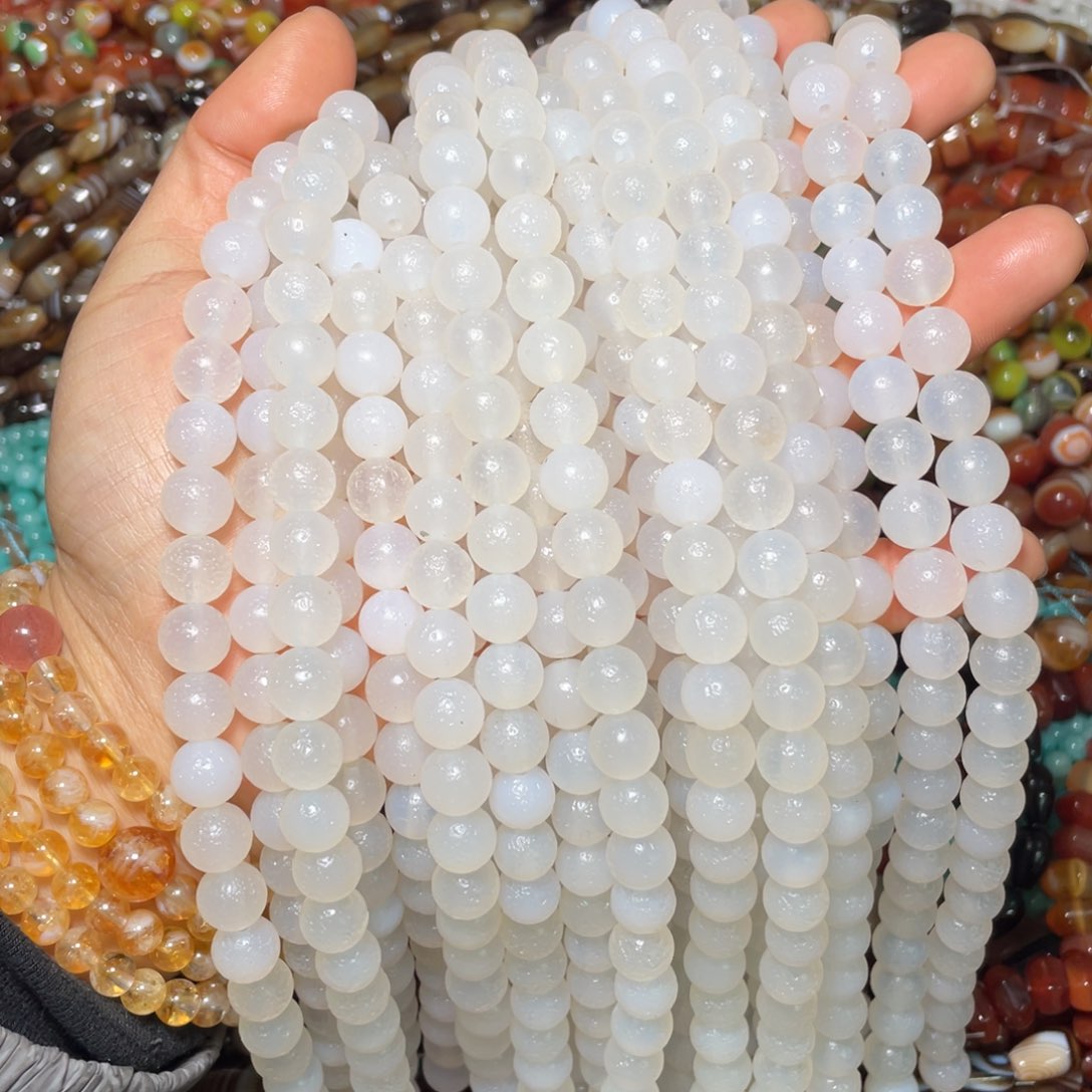 查罗石珠宝半成品合金橘皮白色10mm