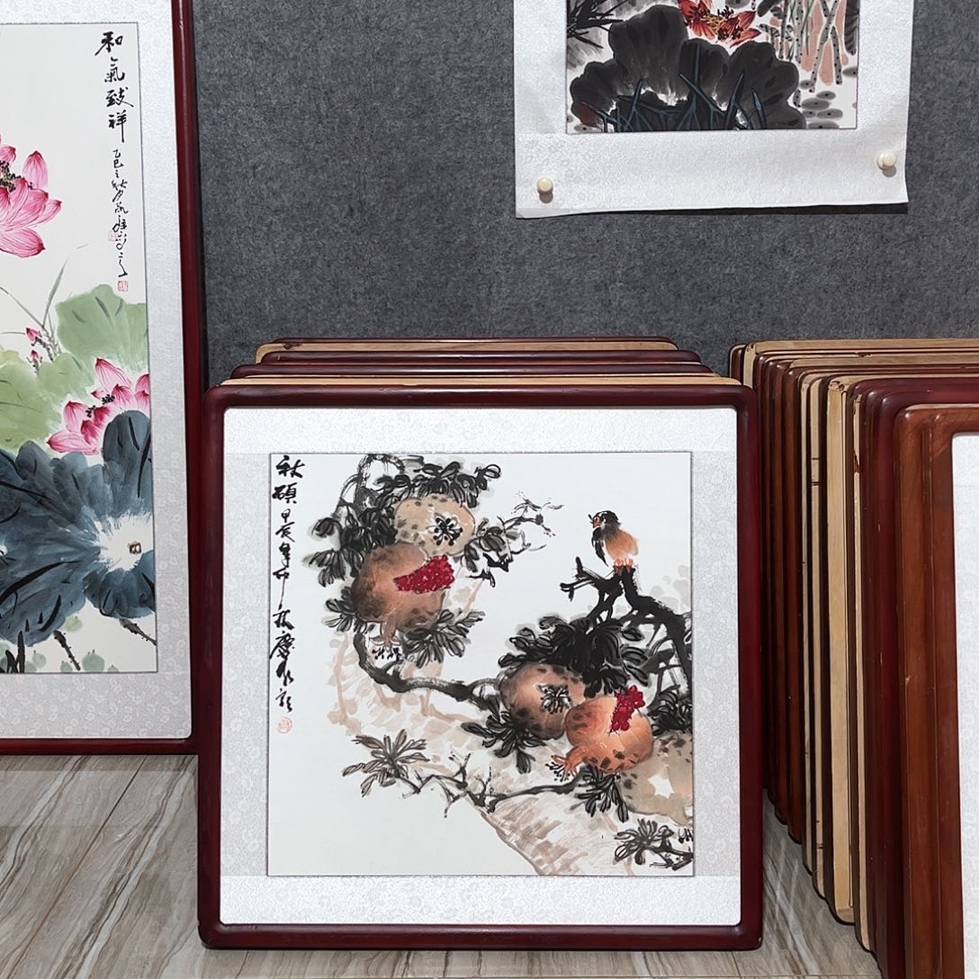 国画书画作品带框63×63