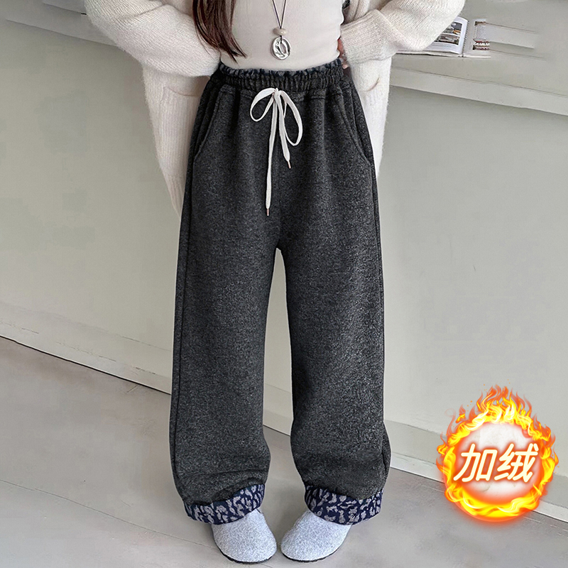 【年款】女童羊绒窄版阔腿裤宽松直筒翻遍韩版百搭保暖裤