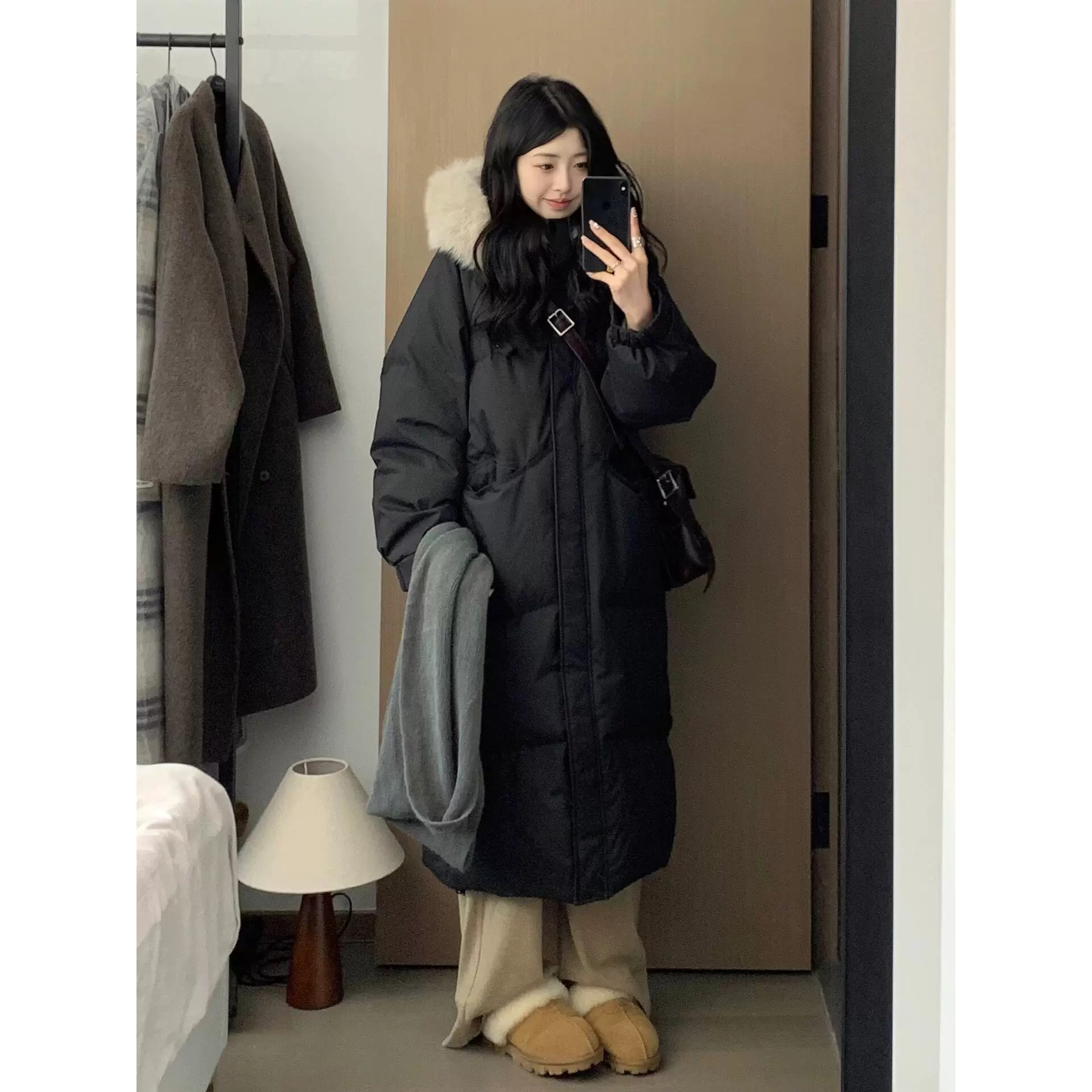 冬季新款外套大毛领长款宽松棉服女韩版时尚感连帽加厚棉衣 