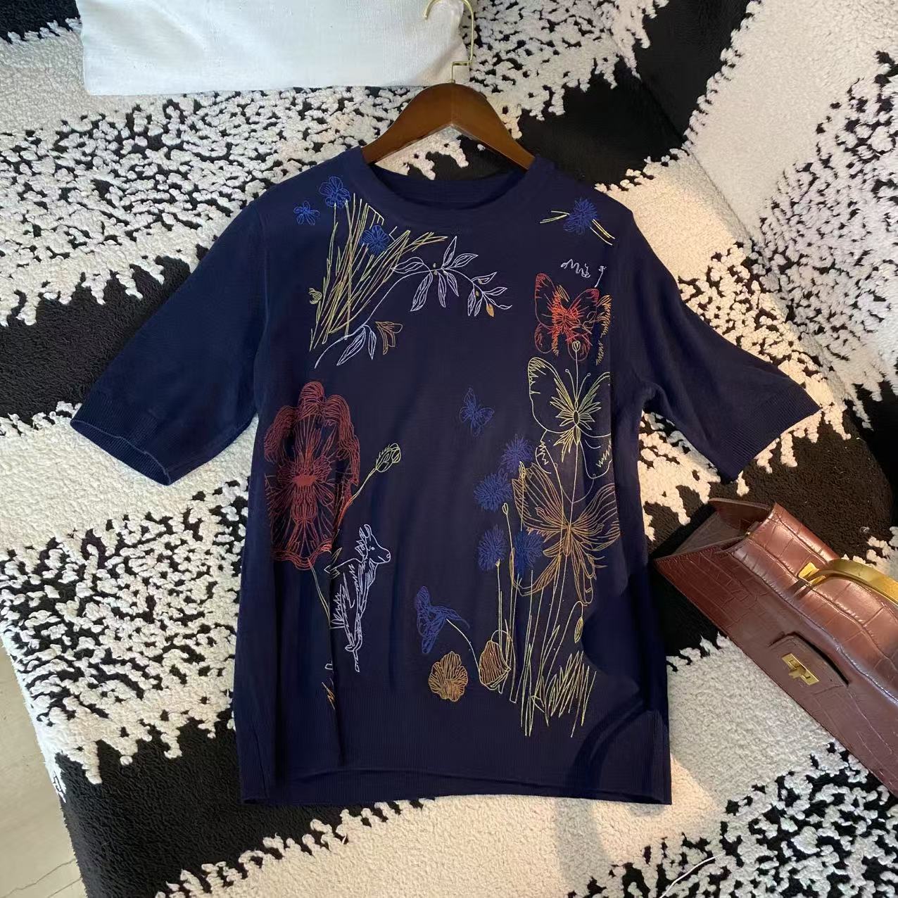 【K姐私家定制】年中-福利场-重工刺绣T恤休闲设计师法式上衣-55518