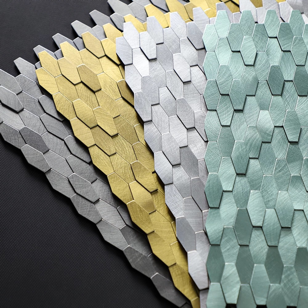 薄荷绿高低面小菱形马赛克墙贴自粘金属铝塑板背景墙客厅吧台贴纸