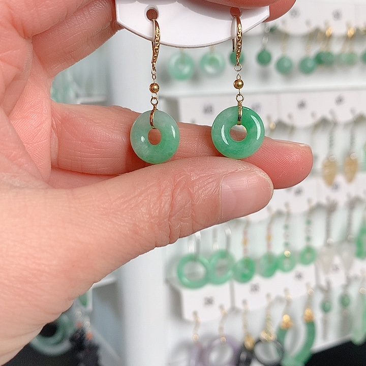 翡翠耳饰18K金镶嵌翡翠