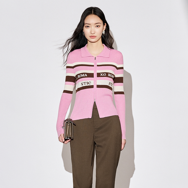 XG雪歌字母毛针织衫秋季新款修身开衫女装