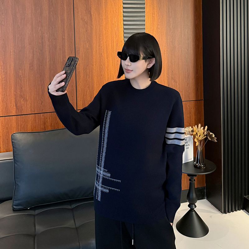 【冬日暖阳条杠】2025新款百搭冬日暖阳条杠圆领套头毛衣男女同款