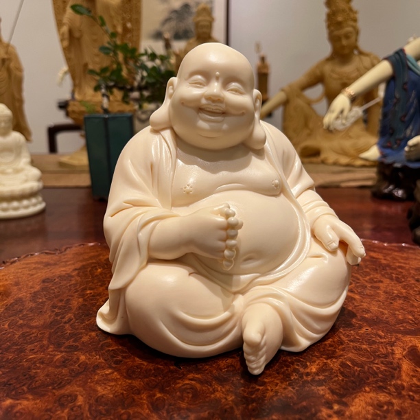 大号象牙果弥勒佛像茶室手工艺摆件10*12*13cm