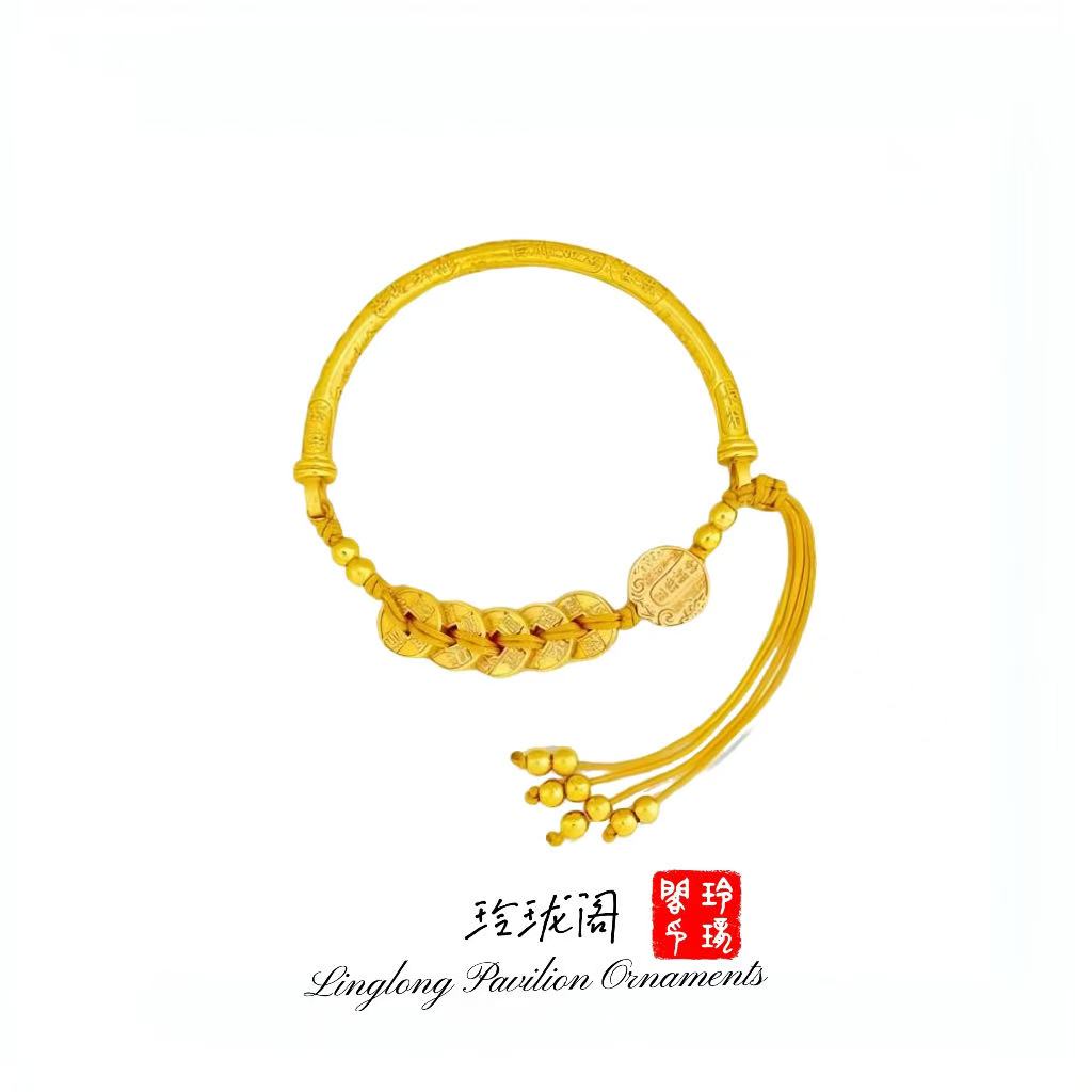 铜合金手镯 五帝钱半镯时尚百搭古法镯子传承实心简约女款精美