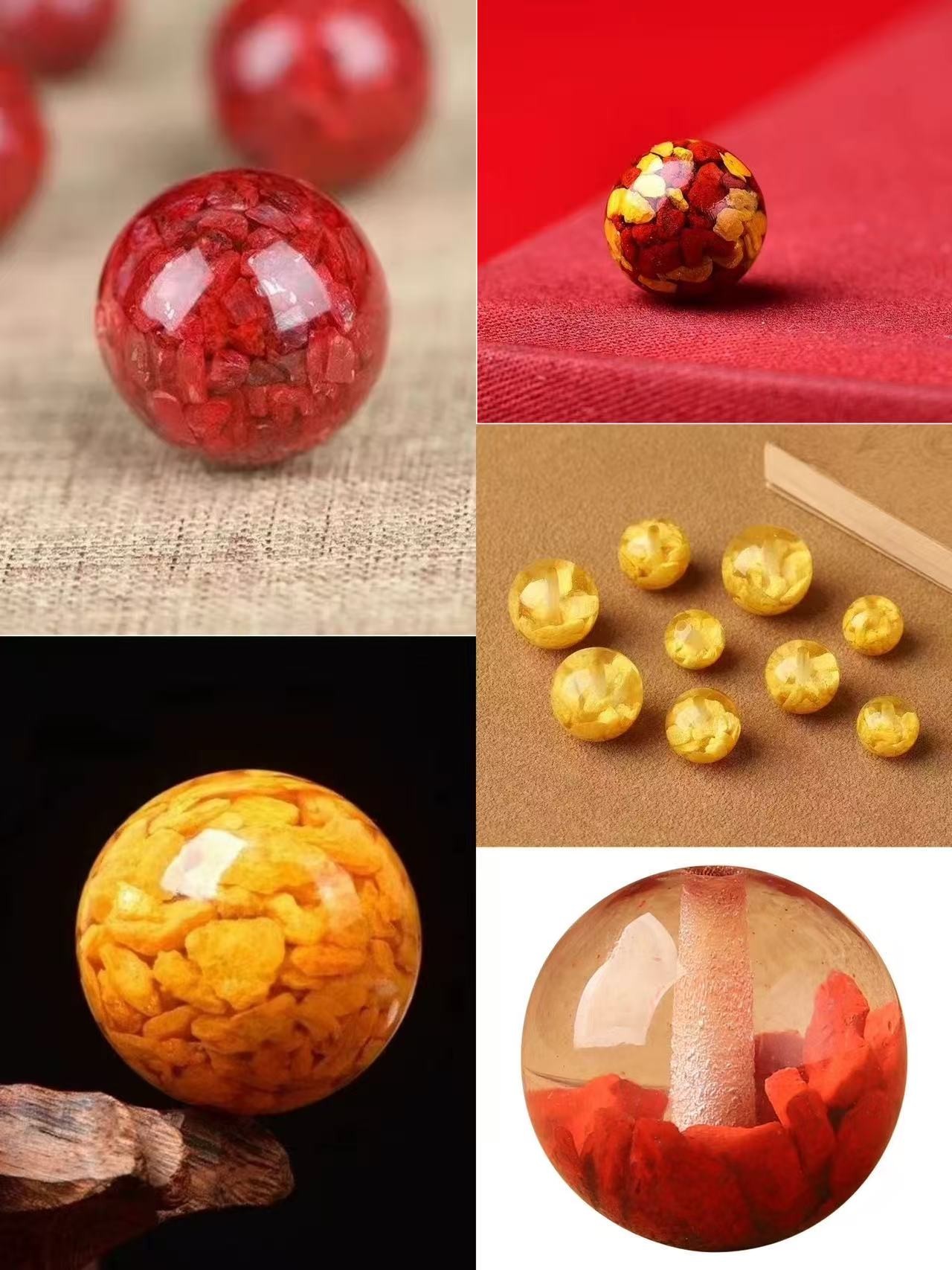 含辰砂工艺品单珠朱砂DIY配饰晶体砂-雄【黄】散珠双色雄黄聚宝盆