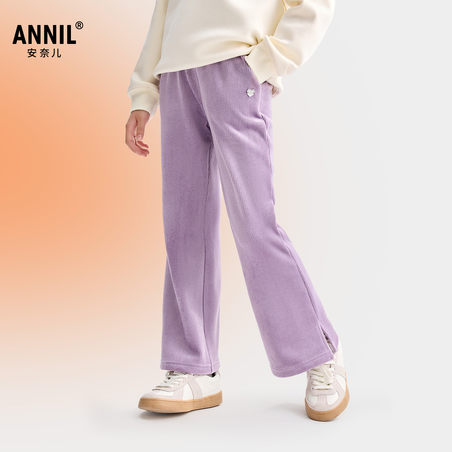 软软灯芯绒微喇 | 女童全腰针织夹裤冬季新款安奈儿童装EG546611