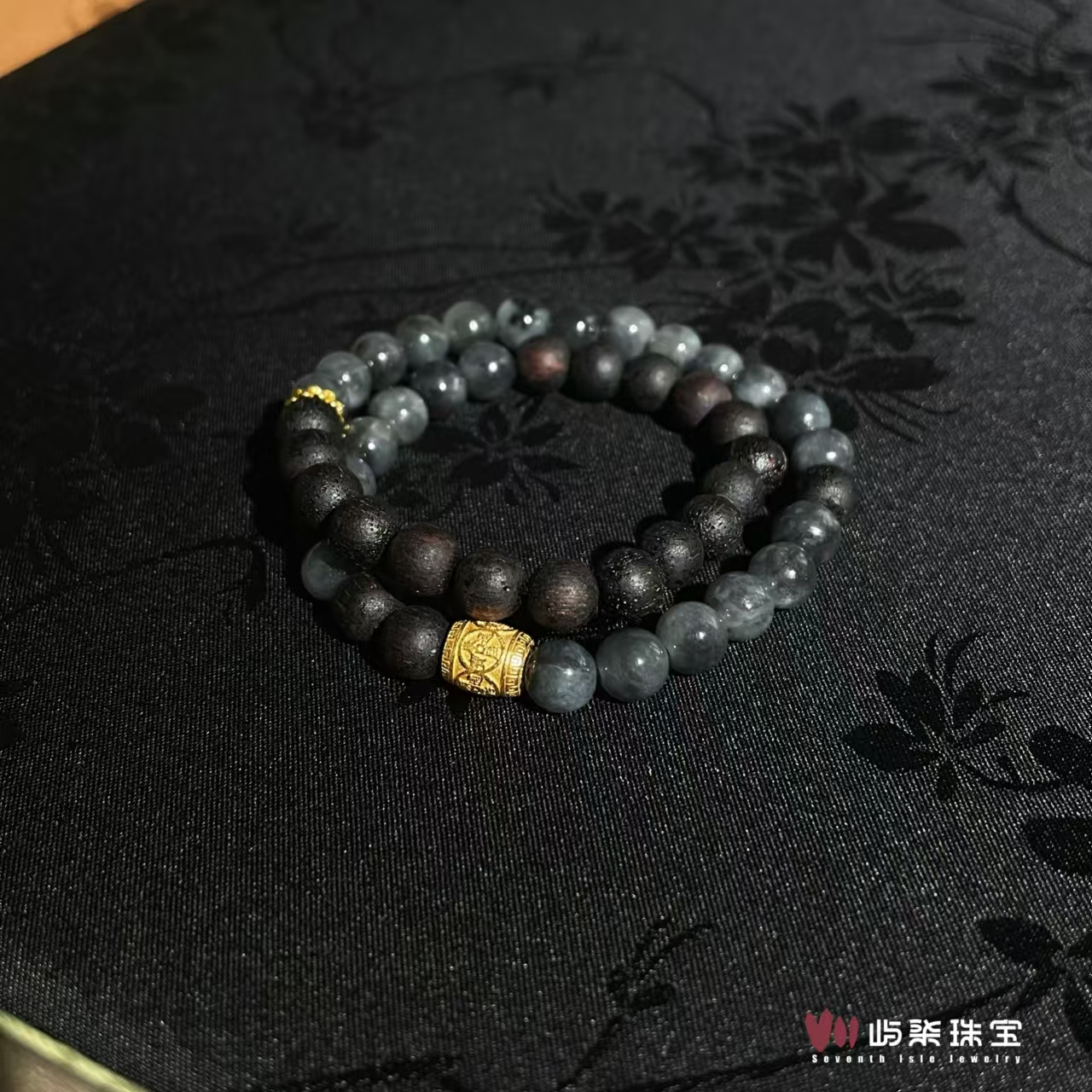 【要努力】F528 翡翠银S925镶嵌 梧辞 乌鸡棕双圈